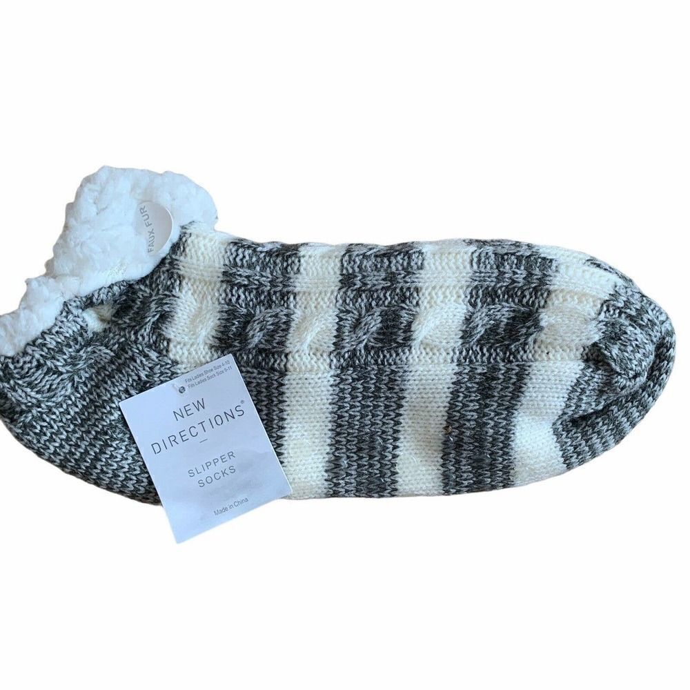 New Directions Slipper Socks Faux Fur Lined Gray